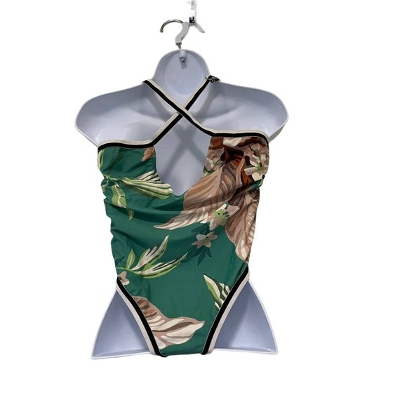 Xhilaration Womens Swimsuit High cut Leg Cross Back One PieceGreen Floral - Picture 4 of 7